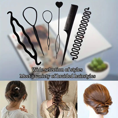 16 PCS Professional Comb Set Black Braids Tools with Zig Zag Pony Tail Makers Professional Braids Tools Hair Styling Kits For Women Hair Accessories